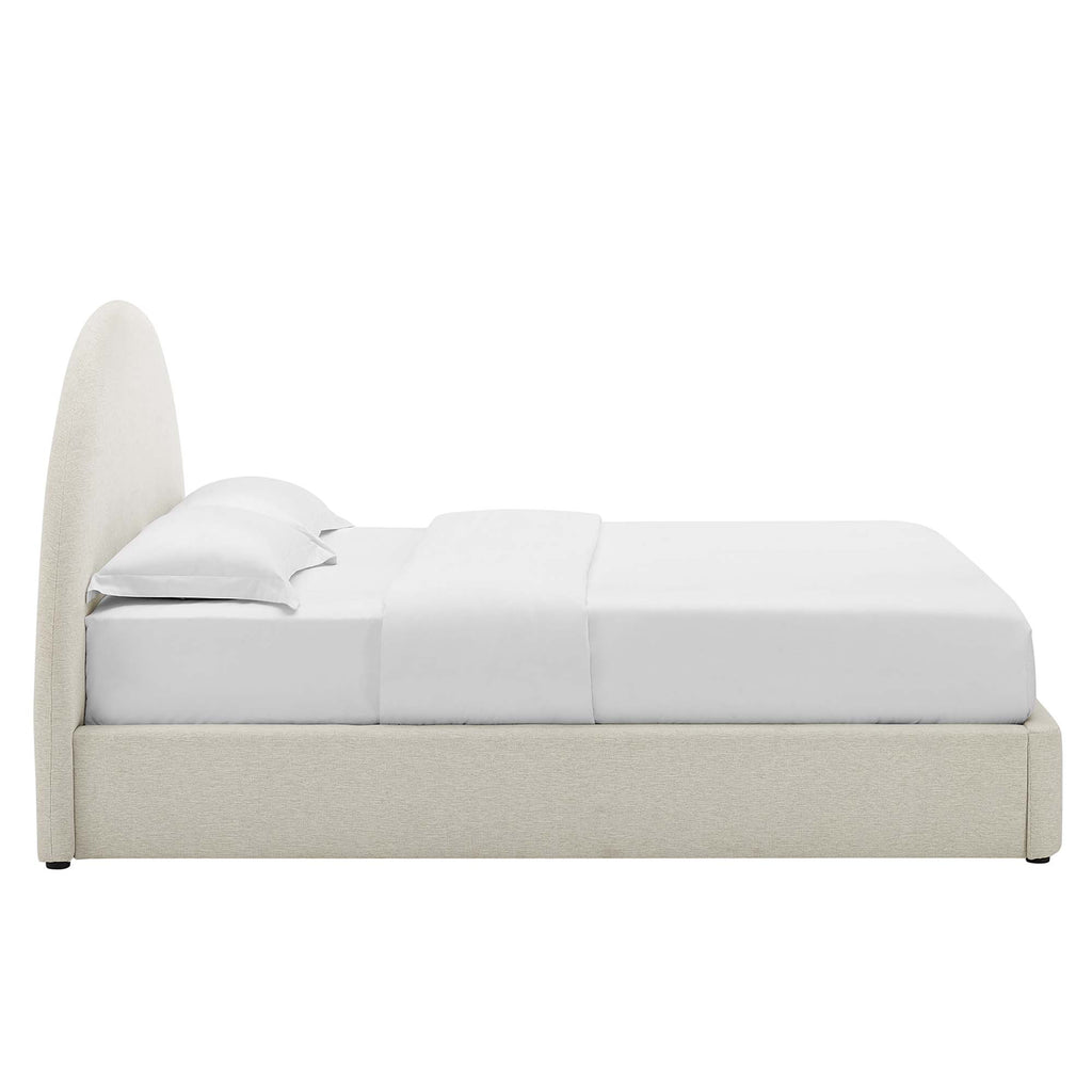 Resort Upholstered Fabric Arched Round Full Platform Bed - Heathered Weave Ivory