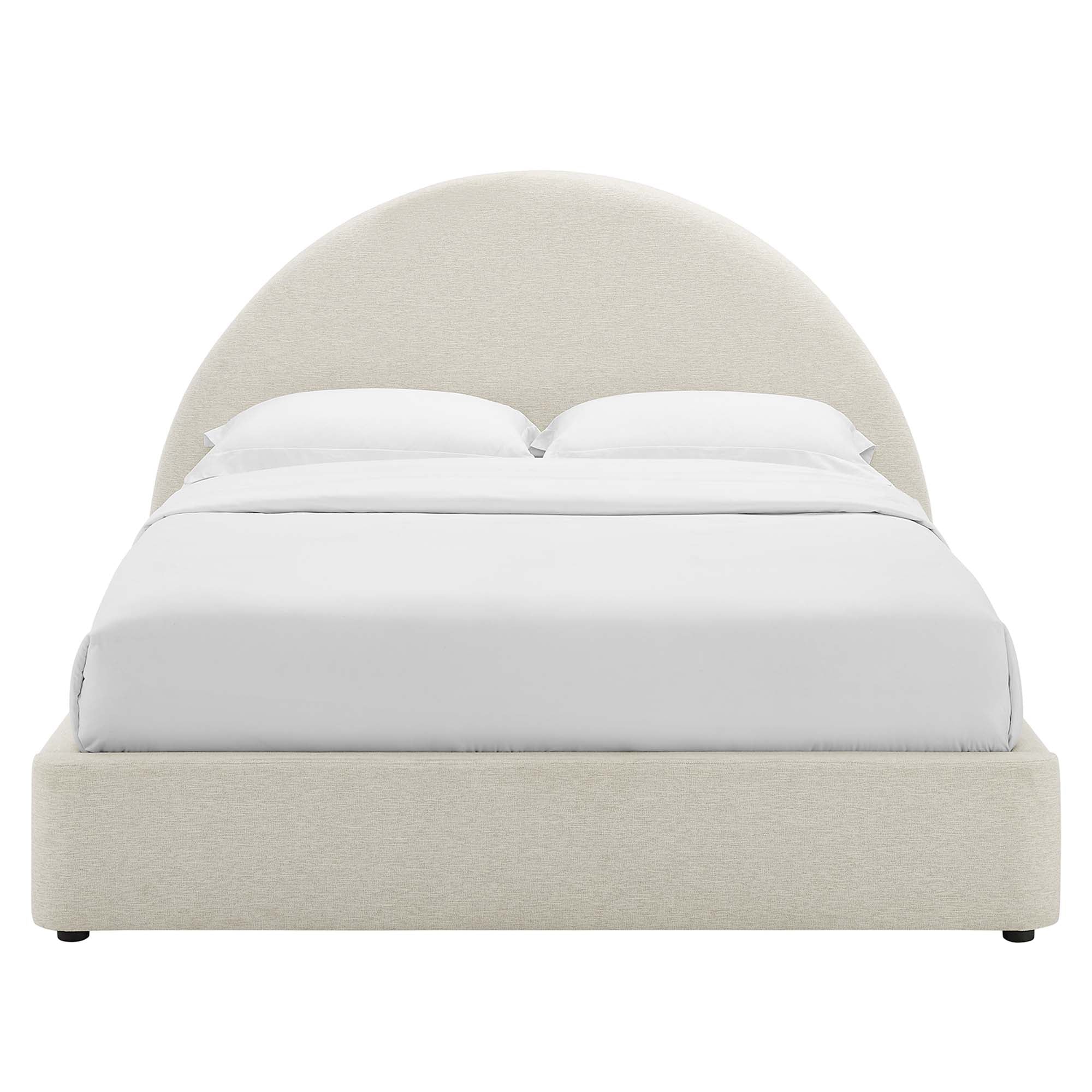 Resort Upholstered Fabric Arched Round Full Platform Bed - Heathered Weave Ivory