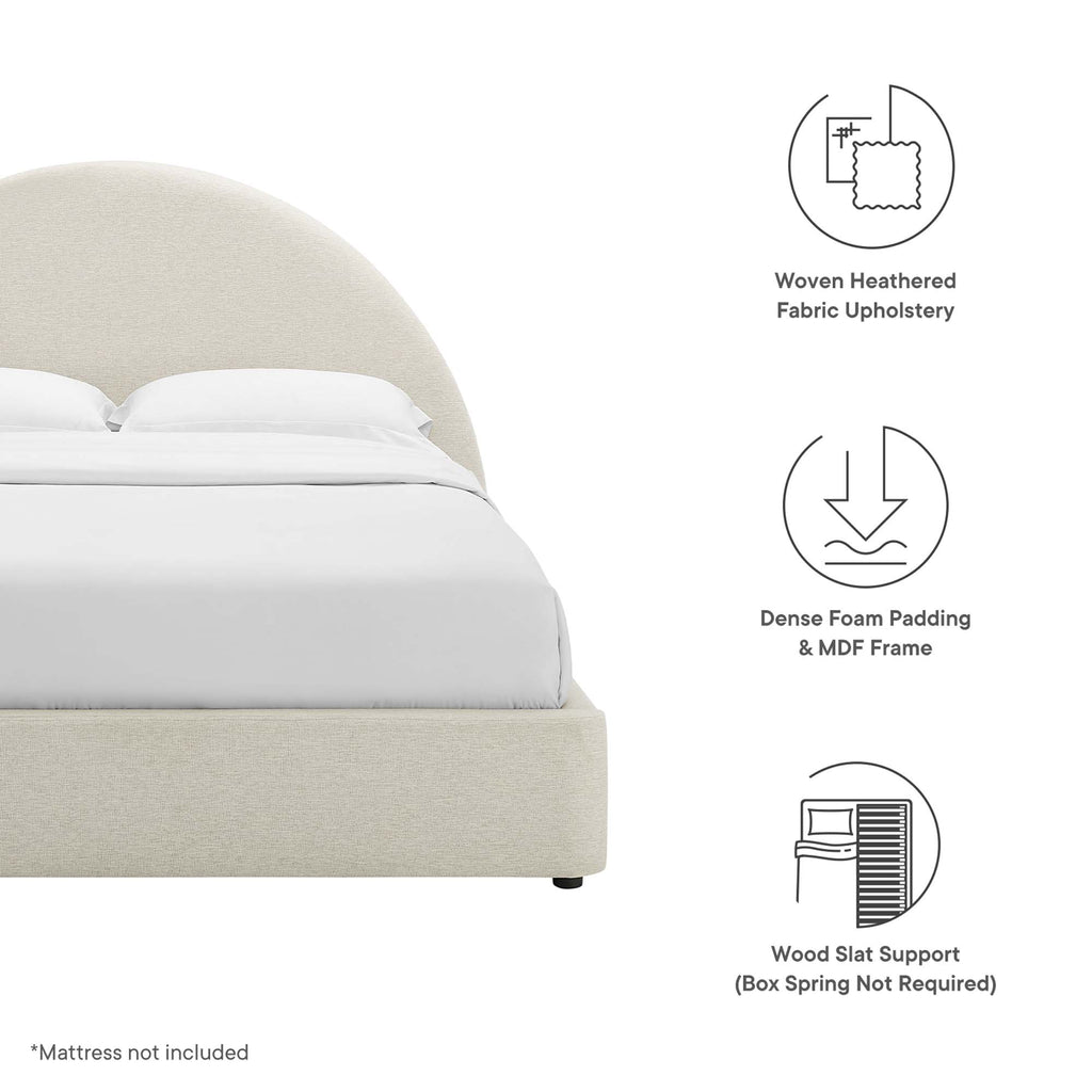 Resort Upholstered Fabric Arched Round Full Platform Bed - Heathered Weave Ivory