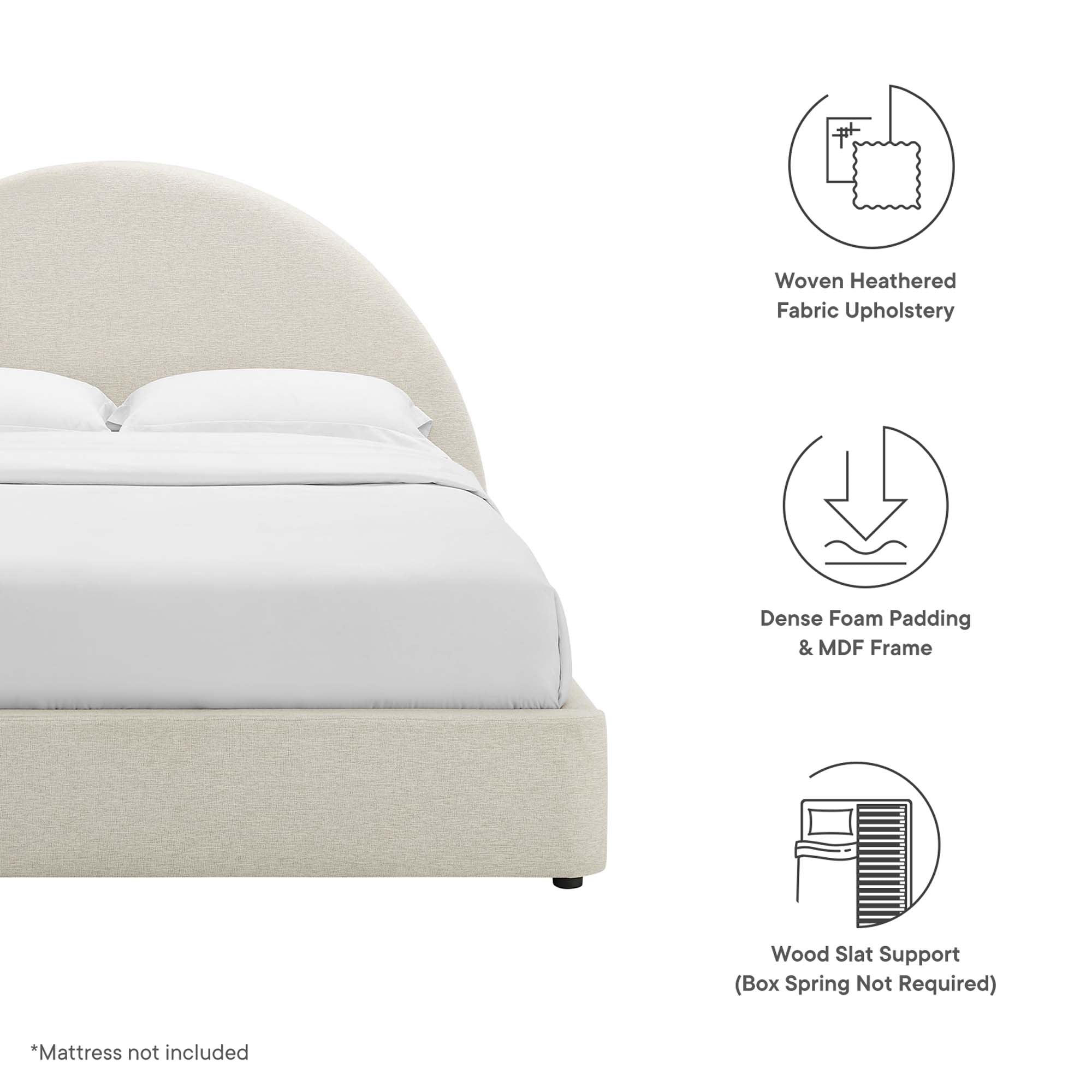 Resort Upholstered Fabric Arched Round Full Platform Bed - Heathered Weave Ivory