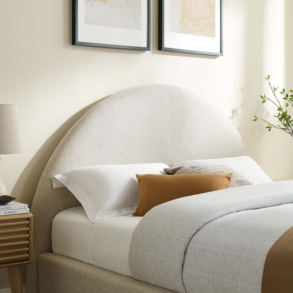 Resort Upholstered Fabric Arched Round Full Platform Bed - Heathered Weave Ivory