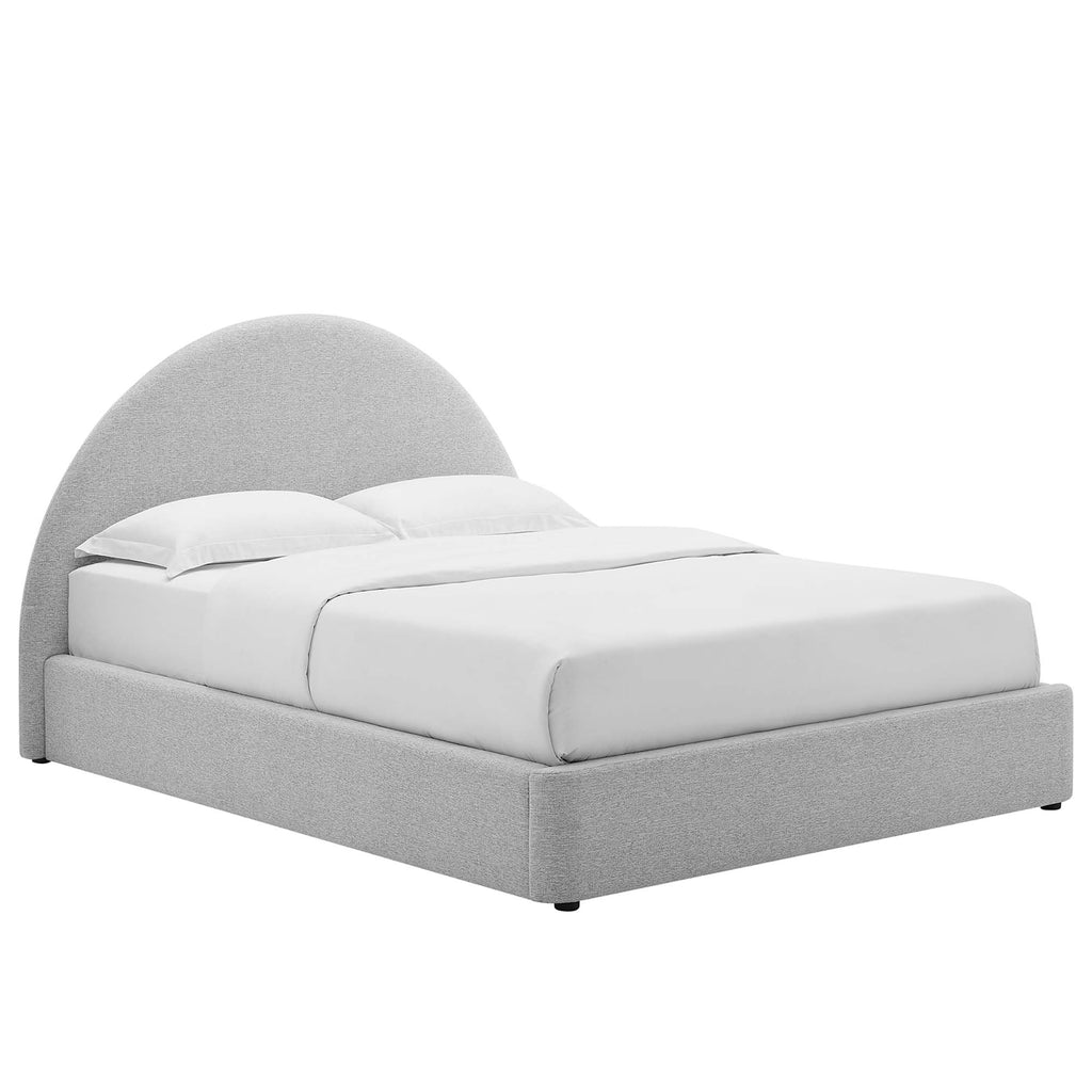 Resort Upholstered Fabric Arched Round Full Platform Bed - Heathered Weave Light Gray