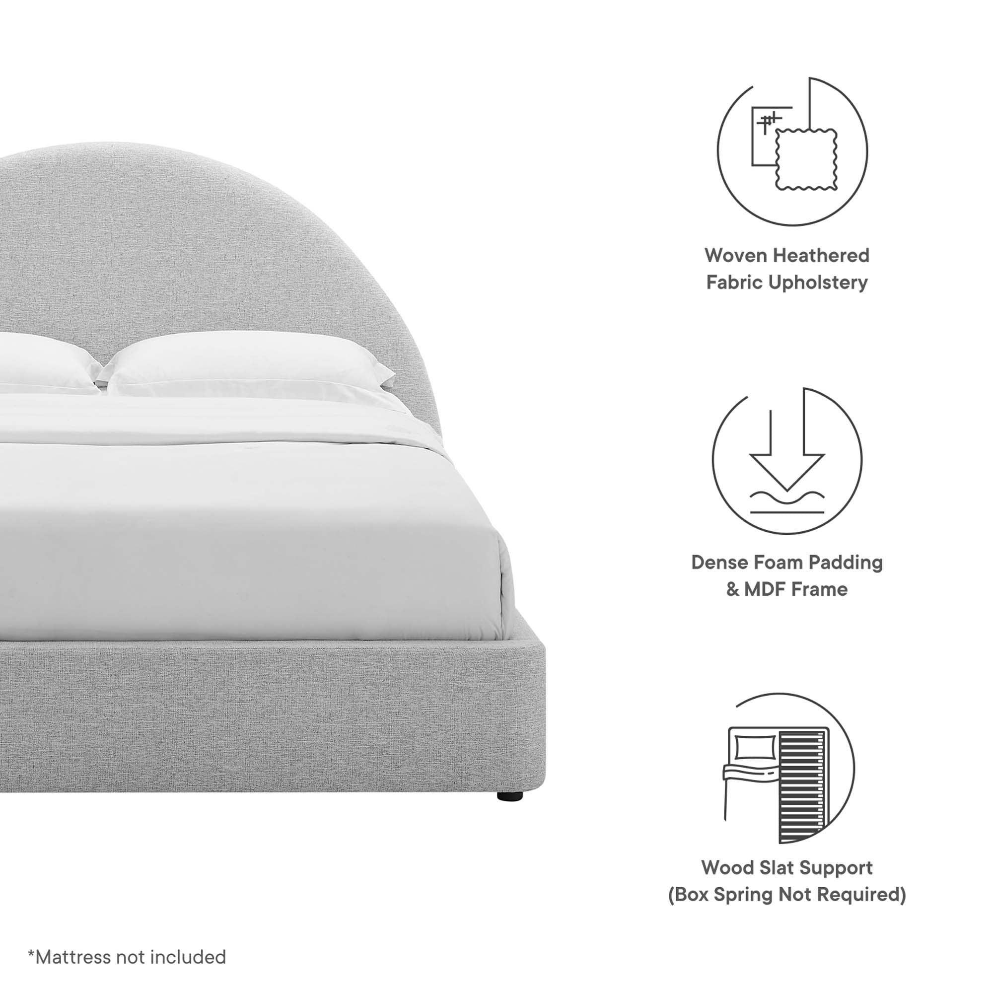Resort Upholstered Fabric Arched Round Full Platform Bed - Heathered Weave Light Gray