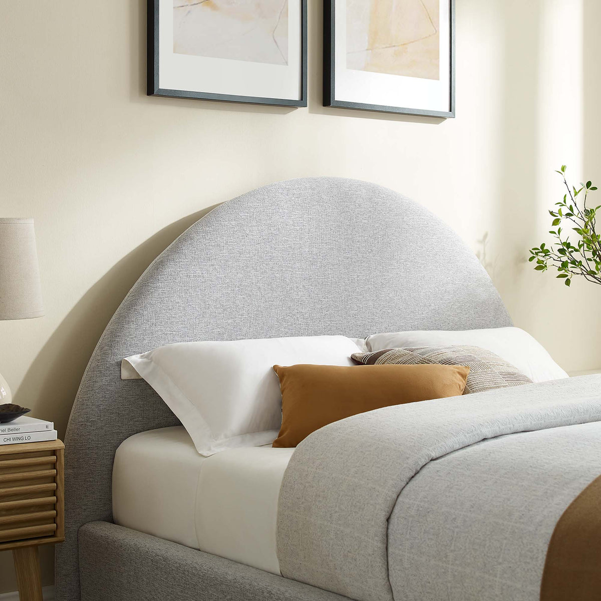Resort Upholstered Fabric Arched Round Full Platform Bed - Heathered Weave Light Gray