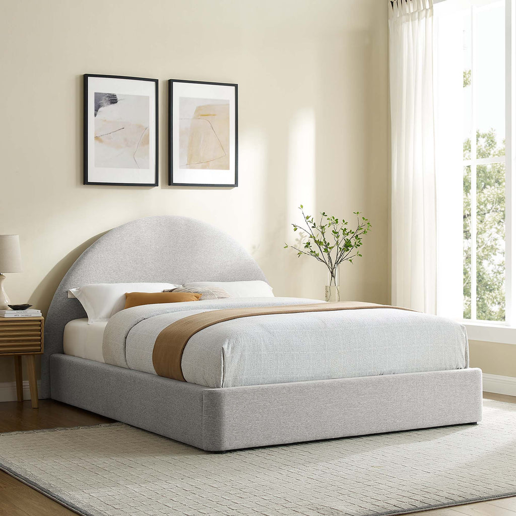 Resort Upholstered Fabric Arched Round Full Platform Bed - Heathered Weave Light Gray