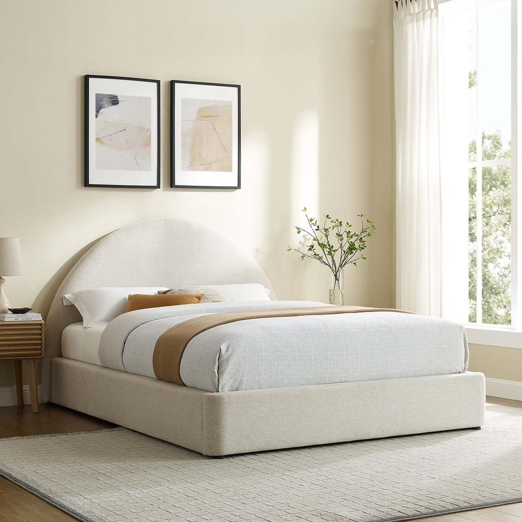 Resort Upholstered Fabric Arched Round Queen Platform Bed - Heathered Weave Ivory