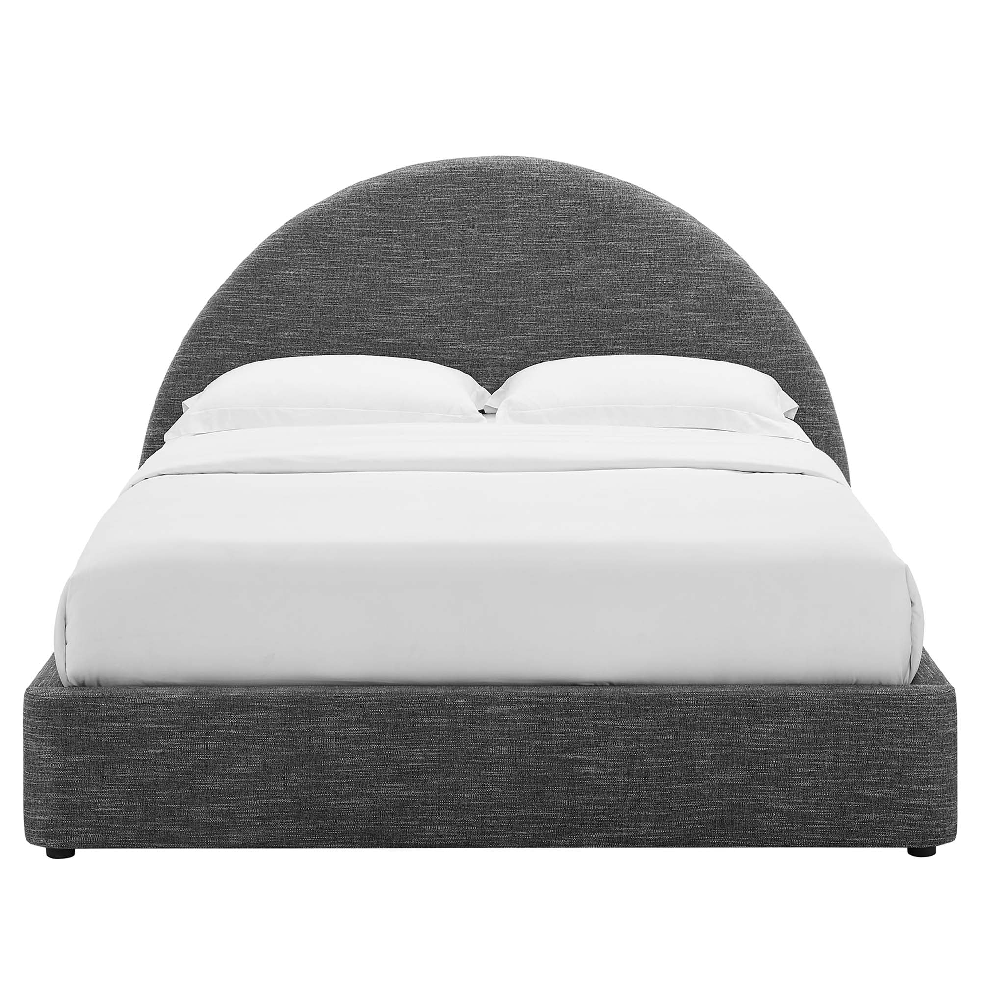 Resort Upholstered Fabric Arched Round Queen Platform Bed - Heathered Weave Slate