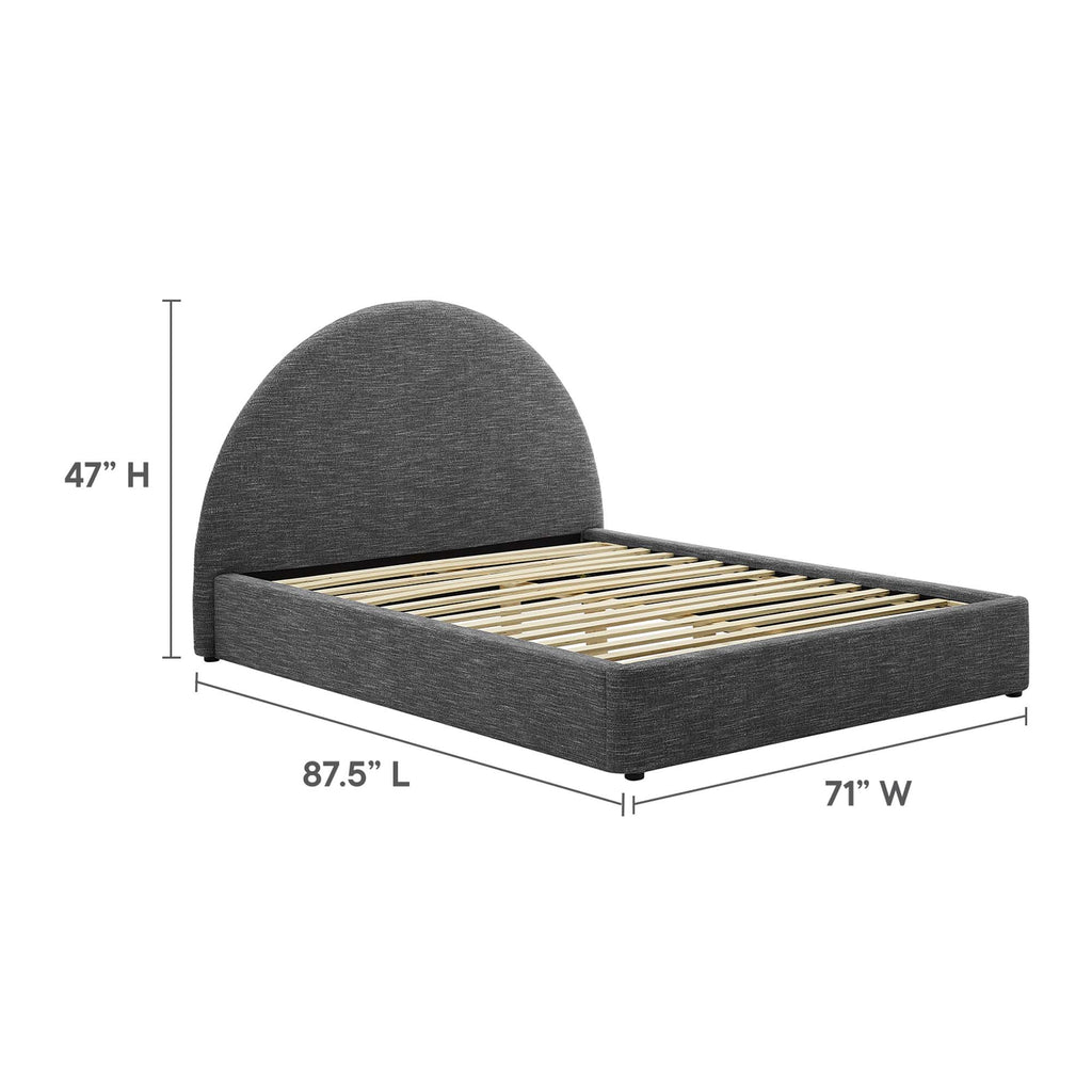 Resort Upholstered Fabric Arched Round Queen Platform Bed - Heathered Weave Slate