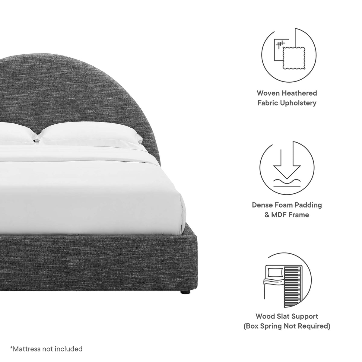 Resort Upholstered Fabric Arched Round Queen Platform Bed - Heathered Weave Slate