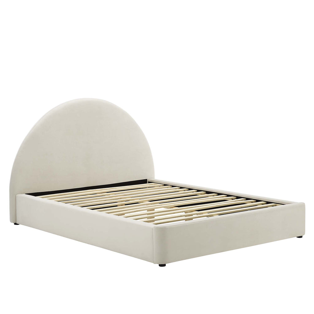 Resort Performance Velvet Arched Round Queen Platform Bed - Alabaster