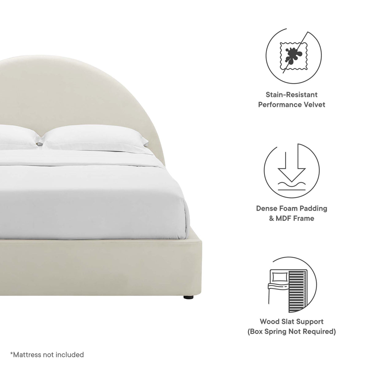 Resort Performance Velvet Arched Round Queen Platform Bed - Alabaster