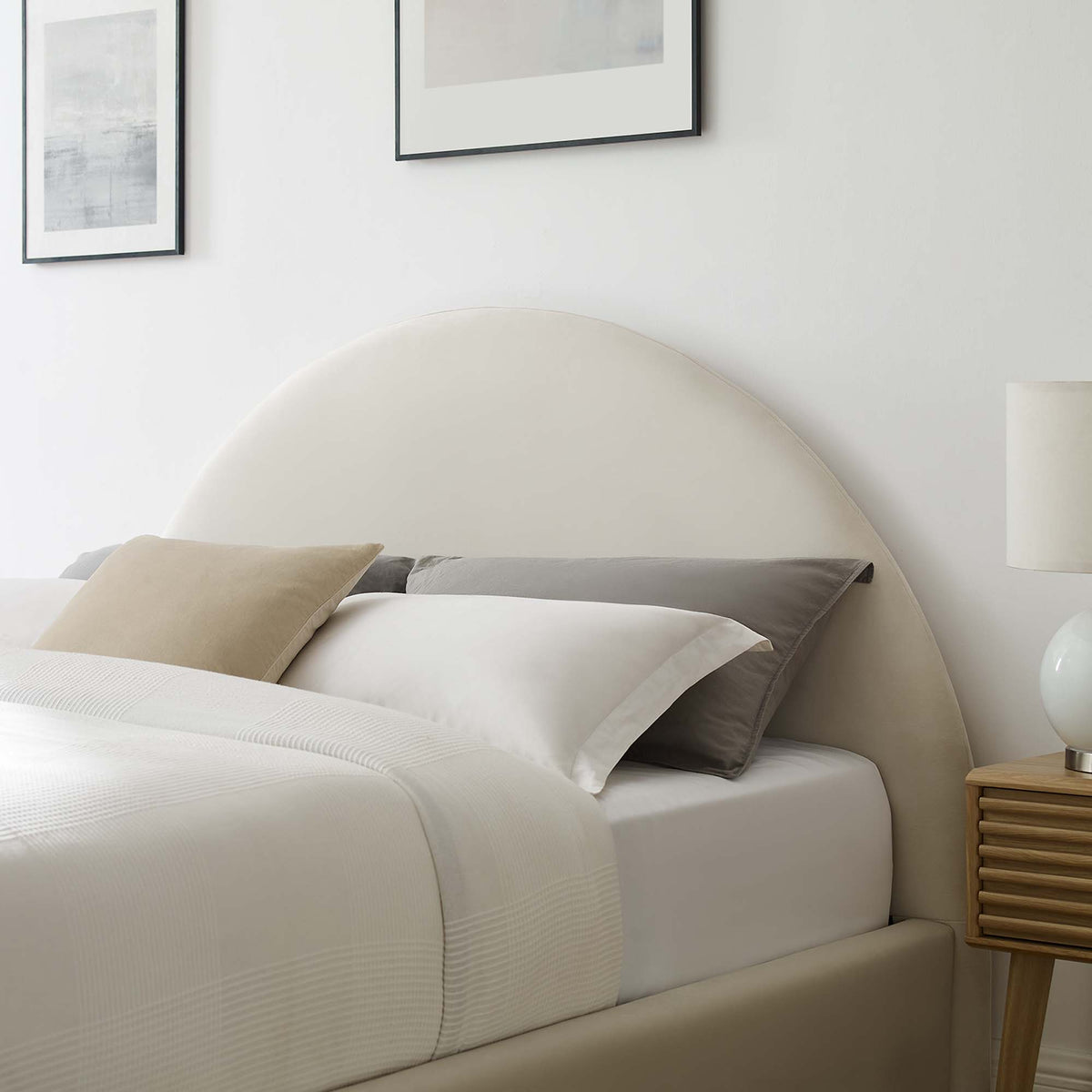 Resort Performance Velvet Arched Round Queen Platform Bed - Alabaster