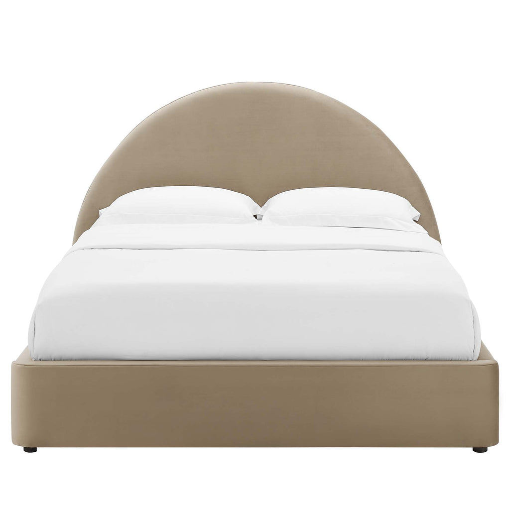 Resort Performance Velvet Arched Round Queen Platform Bed - Taupe