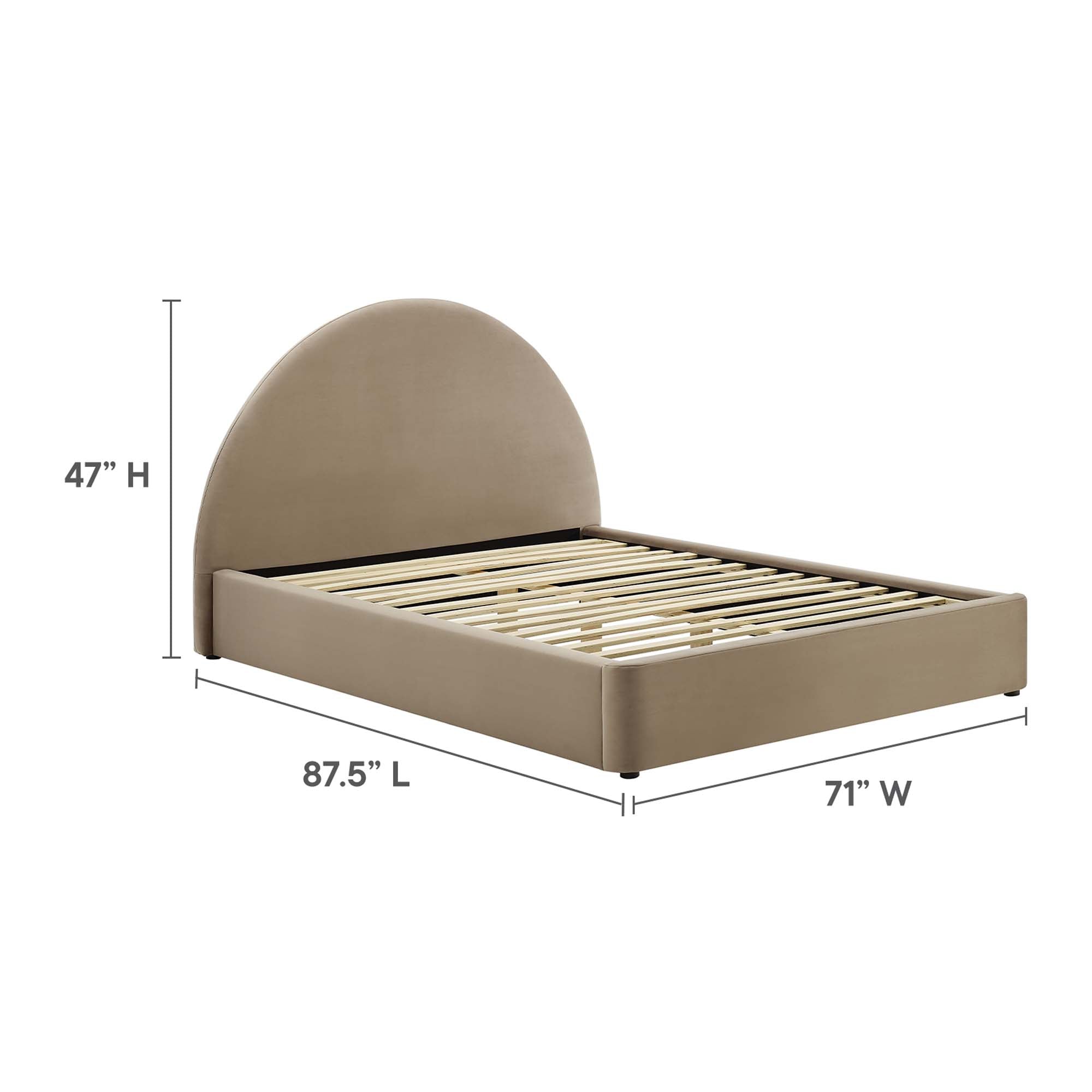 Resort Performance Velvet Arched Round Queen Platform Bed - Taupe