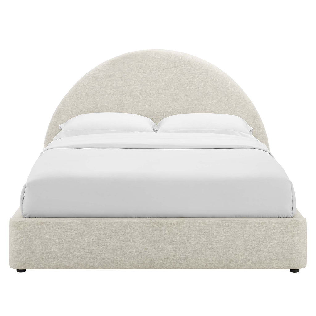 Resort Upholstered Fabric Arched Round King Platform Bed - Heathered Weave Ivory