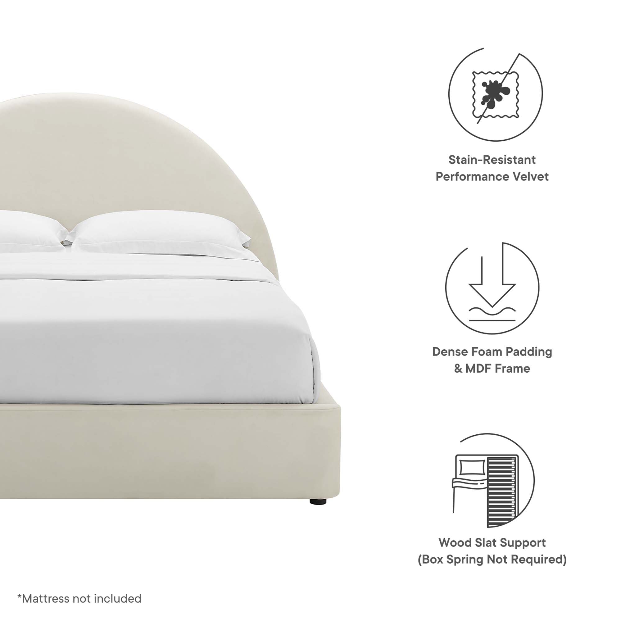 Resort Performance Velvet Arched Round King Platform Bed - Alabaster