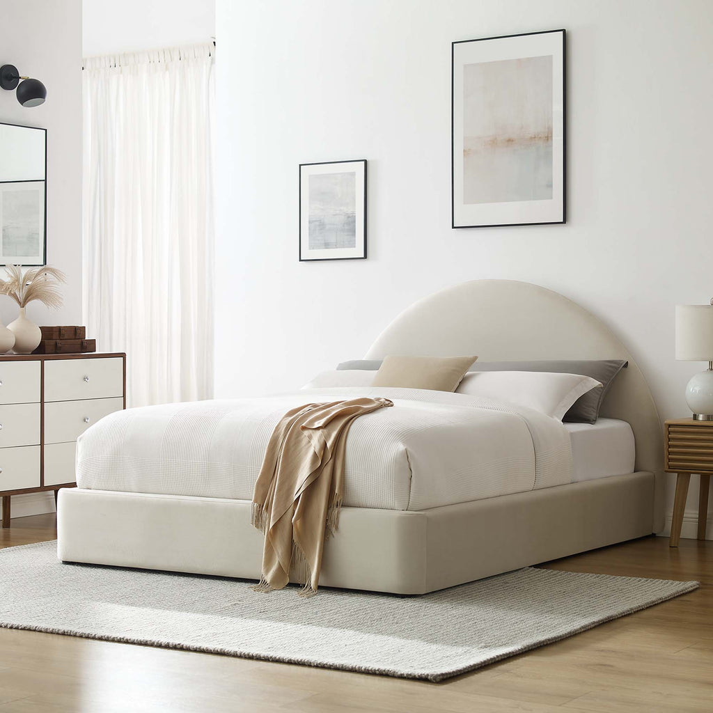Resort Performance Velvet Arched Round King Platform Bed - Alabaster