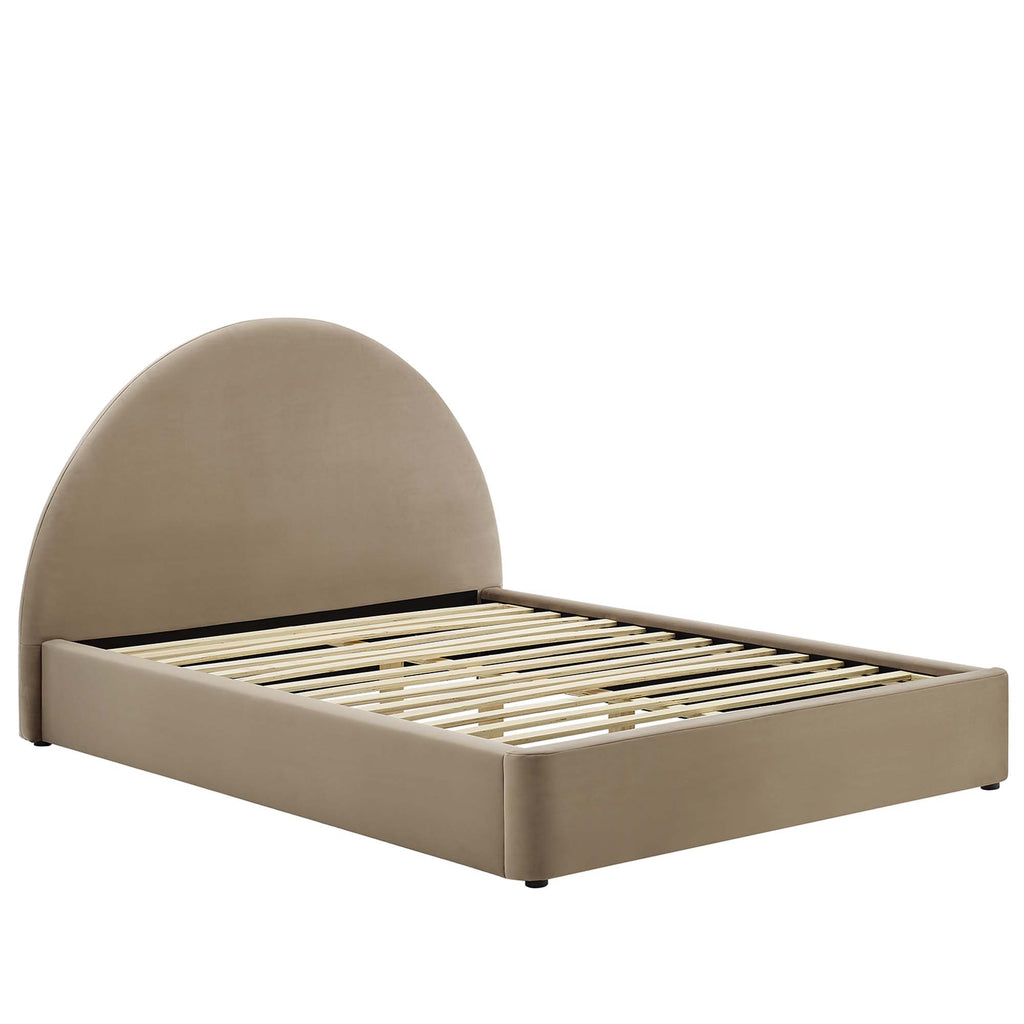 Resort Performance Velvet Arched Round King Platform Bed - Taupe