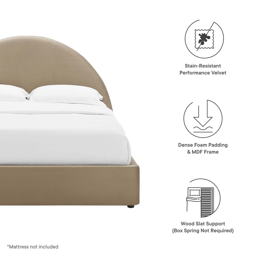 Resort Performance Velvet Arched Round King Platform Bed - Taupe