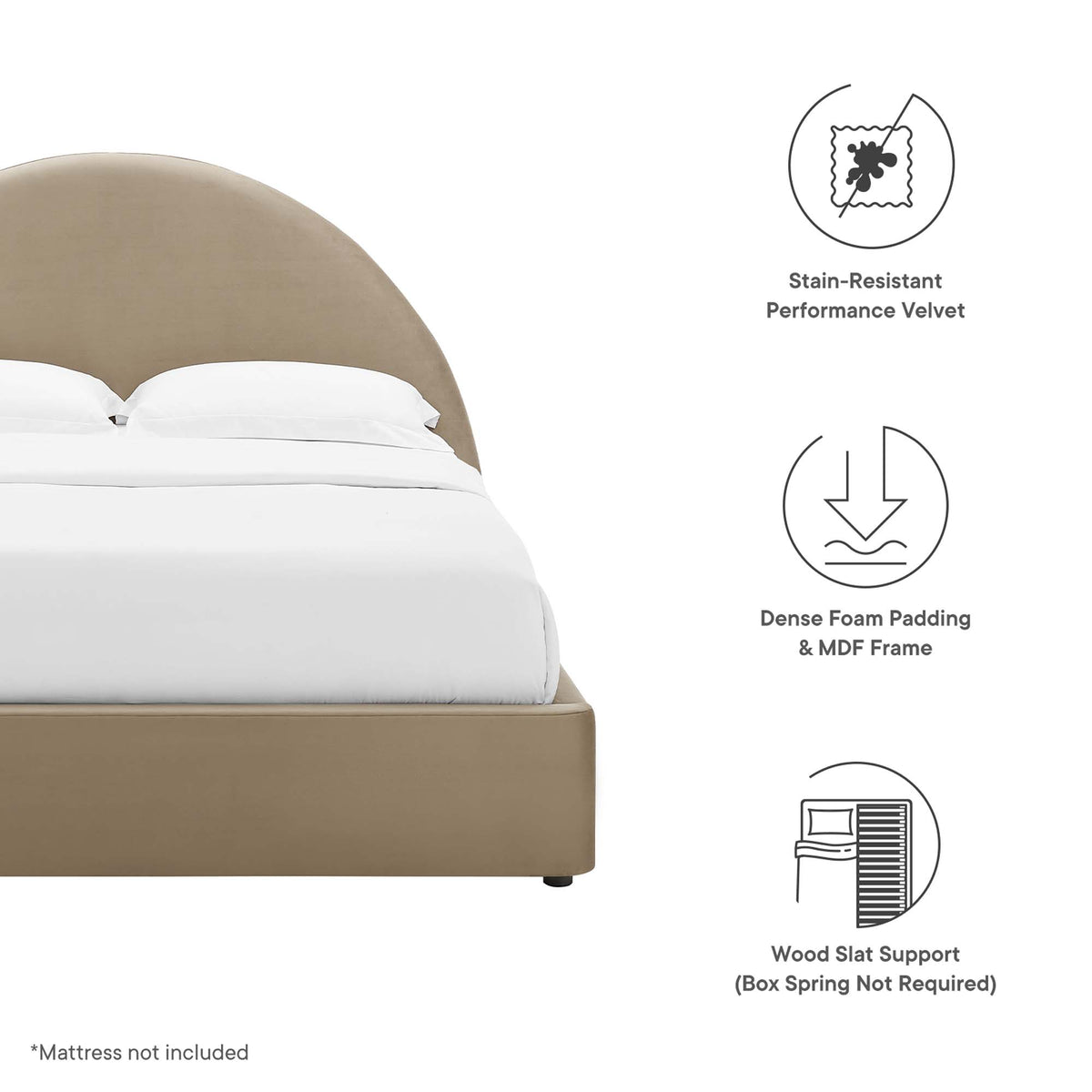Resort Performance Velvet Arched Round King Platform Bed - Taupe