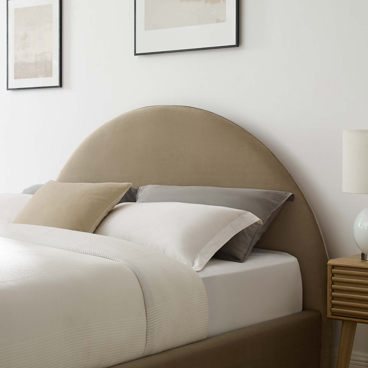 Resort Performance Velvet Arched Round King Platform Bed - Taupe