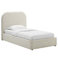 Keynote Upholstered Fabric Curved Twin Platform Bed - Heathered Weave Ivory