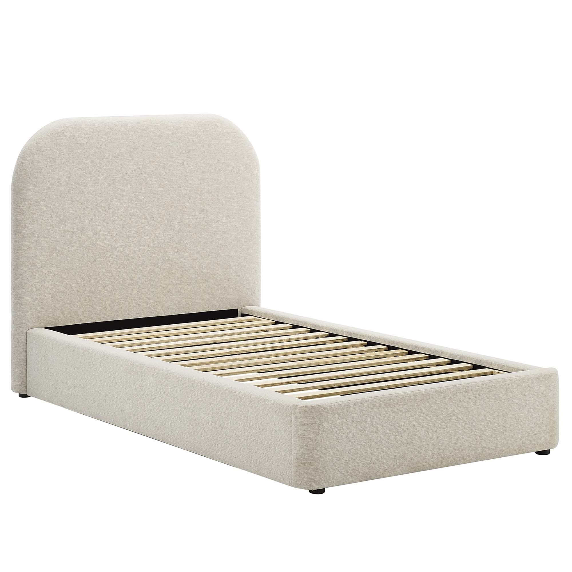 Keynote Upholstered Fabric Curved Twin Platform Bed - Heathered Weave Ivory