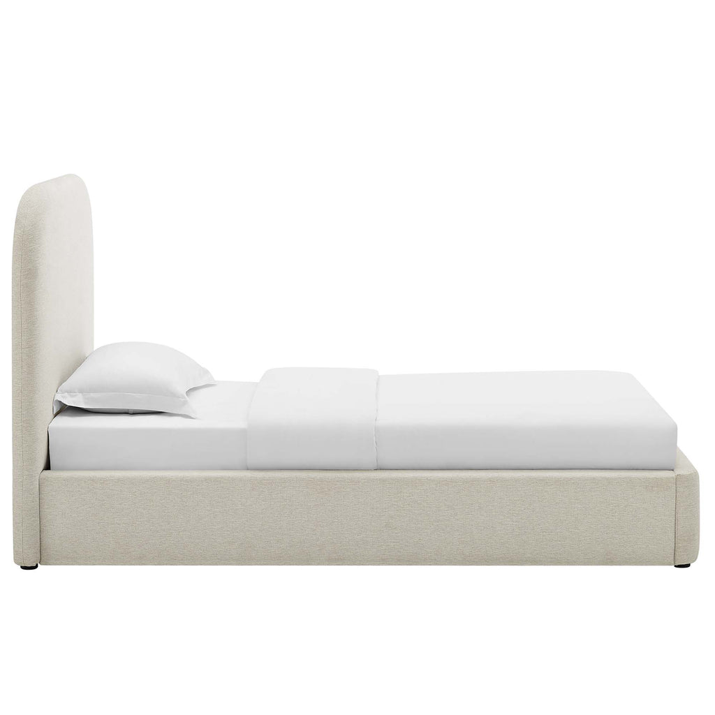 Keynote Upholstered Fabric Curved Twin Platform Bed - Heathered Weave Ivory