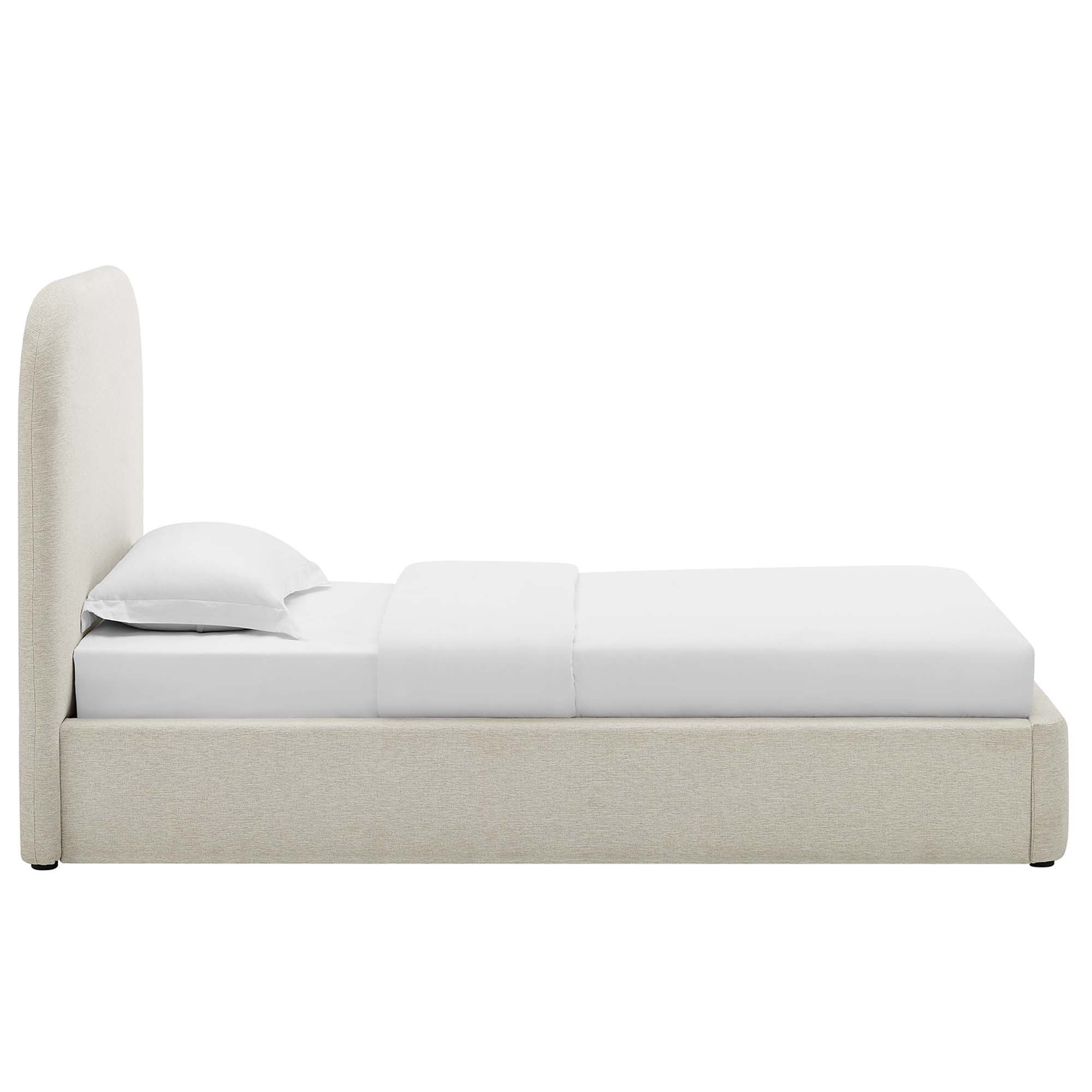 Keynote Upholstered Fabric Curved Twin Platform Bed - Heathered Weave Ivory