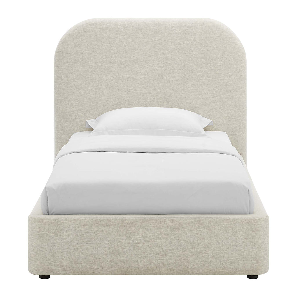 Keynote Upholstered Fabric Curved Twin Platform Bed - Heathered Weave Ivory