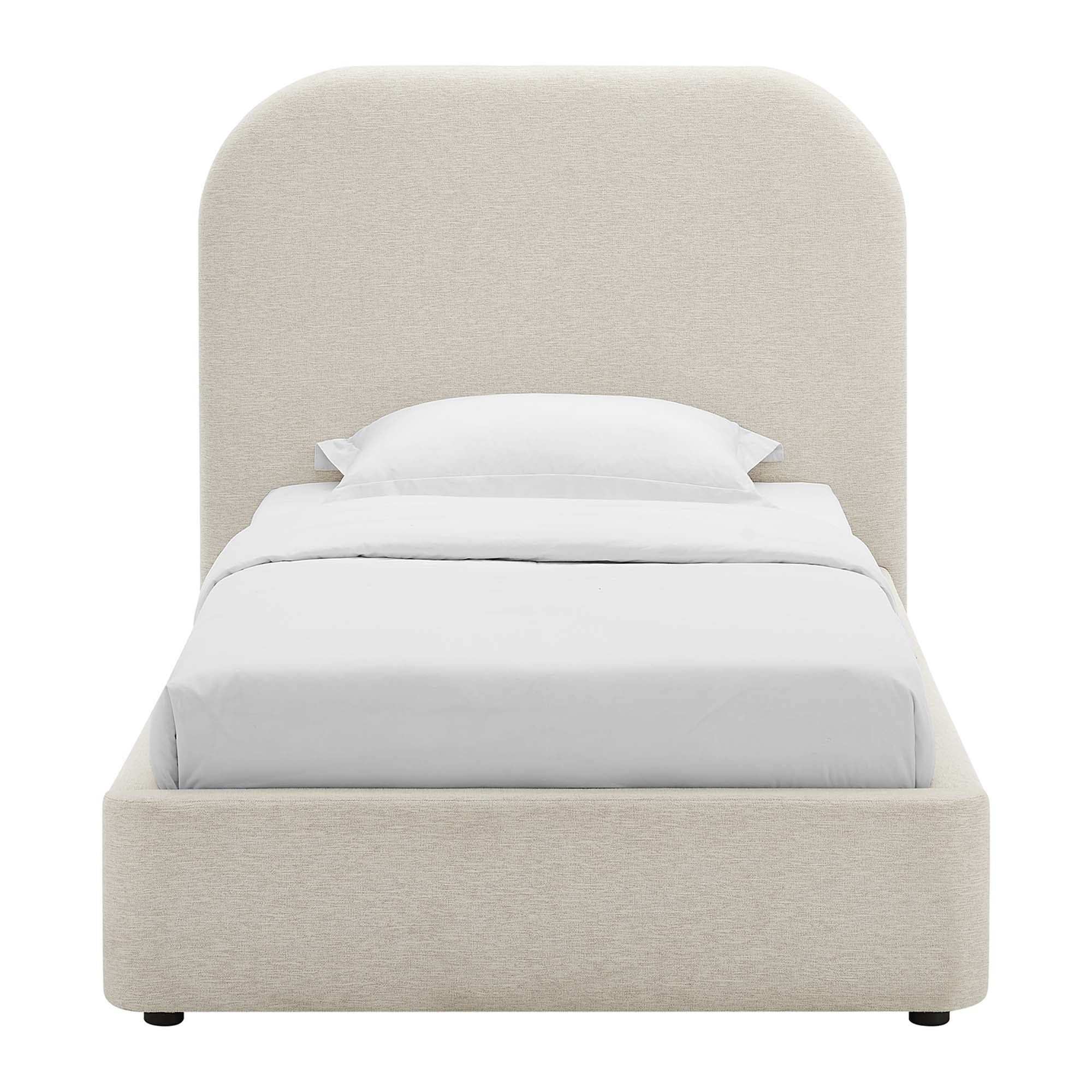 Keynote Upholstered Fabric Curved Twin Platform Bed - Heathered Weave Ivory