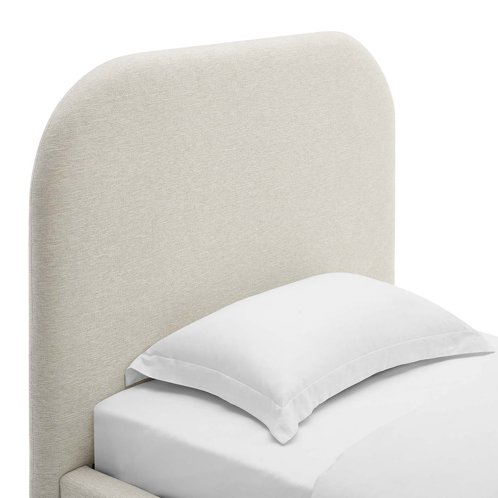 Keynote Upholstered Fabric Curved Twin Platform Bed - Heathered Weave Ivory