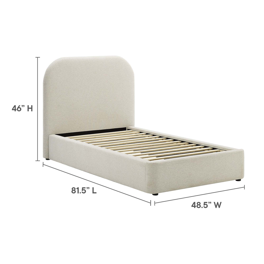 Keynote Upholstered Fabric Curved Twin Platform Bed - Heathered Weave Ivory