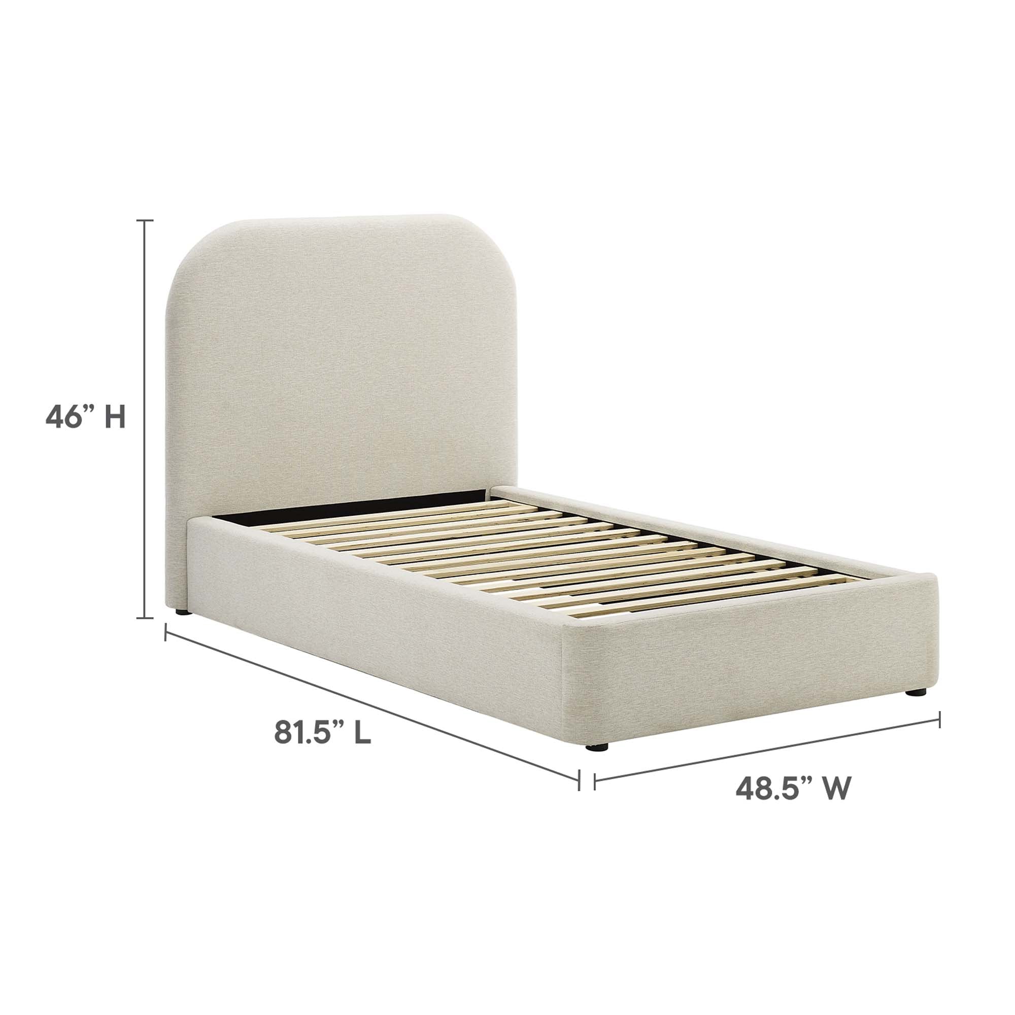 Keynote Upholstered Fabric Curved Twin Platform Bed - Heathered Weave Ivory