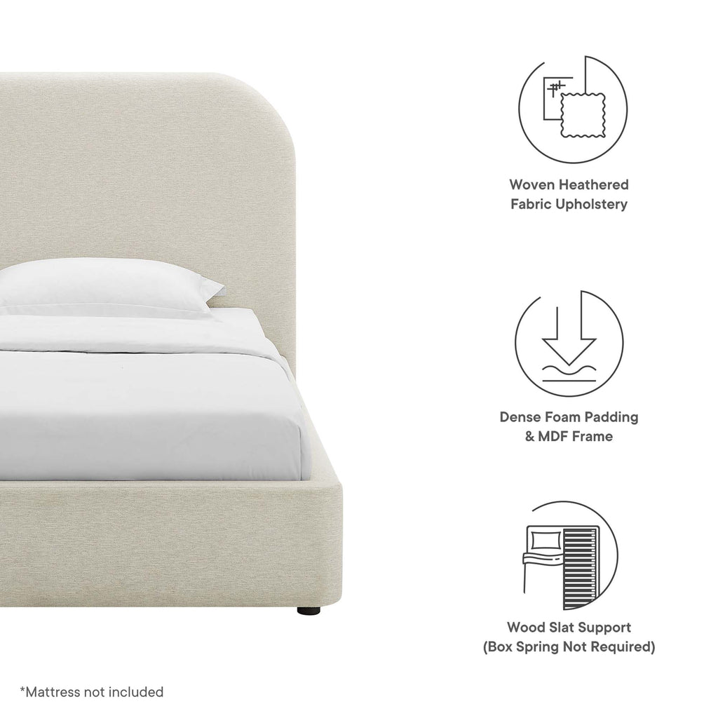 Keynote Upholstered Fabric Curved Twin Platform Bed - Heathered Weave Ivory