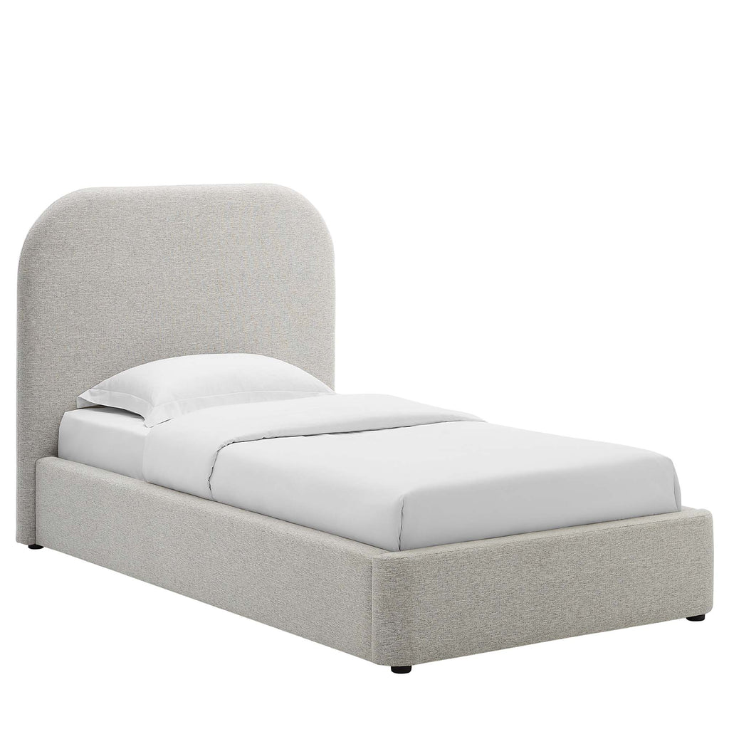 Keynote Upholstered Fabric Curved Twin Platform Bed - Heathered Weave Light Gray