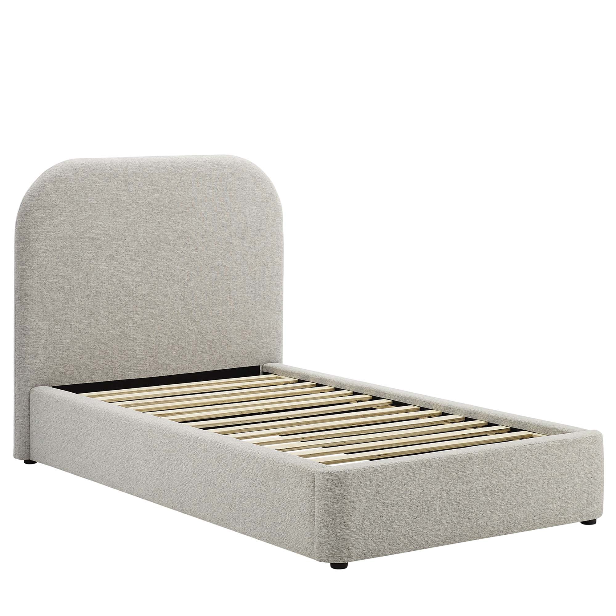 Keynote Upholstered Fabric Curved Twin Platform Bed - Heathered Weave Light Gray