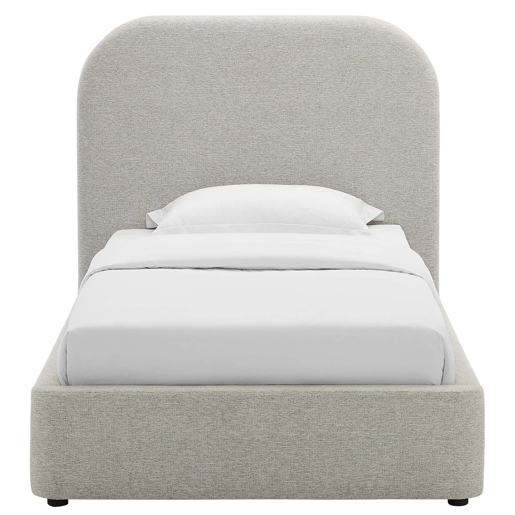 Keynote Upholstered Fabric Curved Twin Platform Bed - Heathered Weave Light Gray