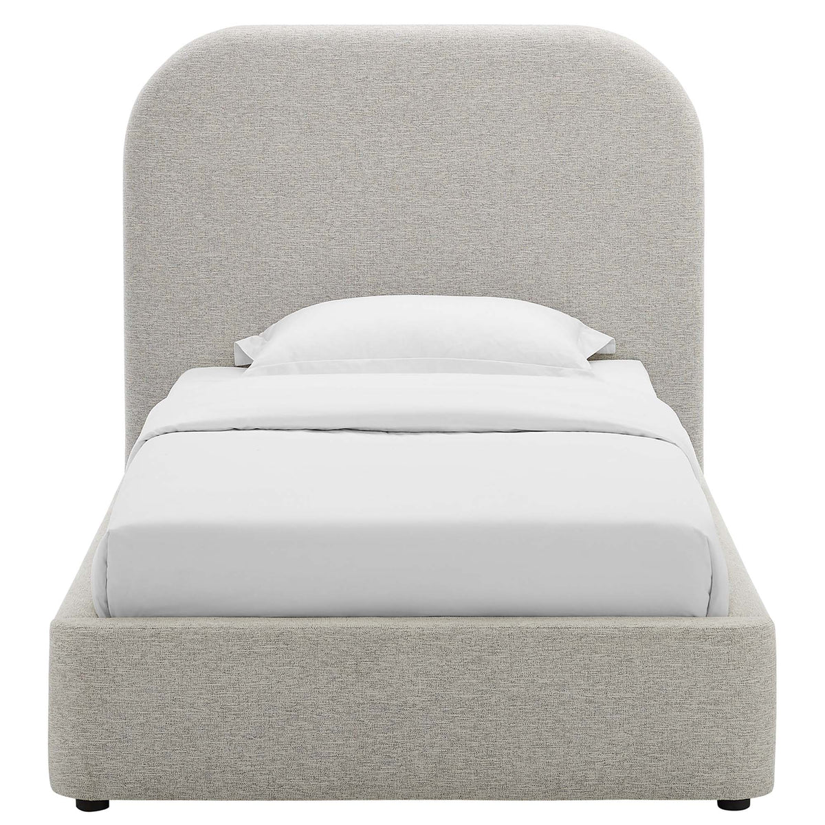 Keynote Upholstered Fabric Curved Twin Platform Bed - Heathered Weave Light Gray