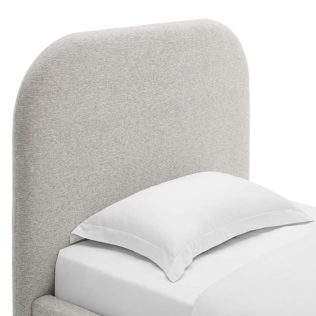 Keynote Upholstered Fabric Curved Twin Platform Bed - Heathered Weave Light Gray