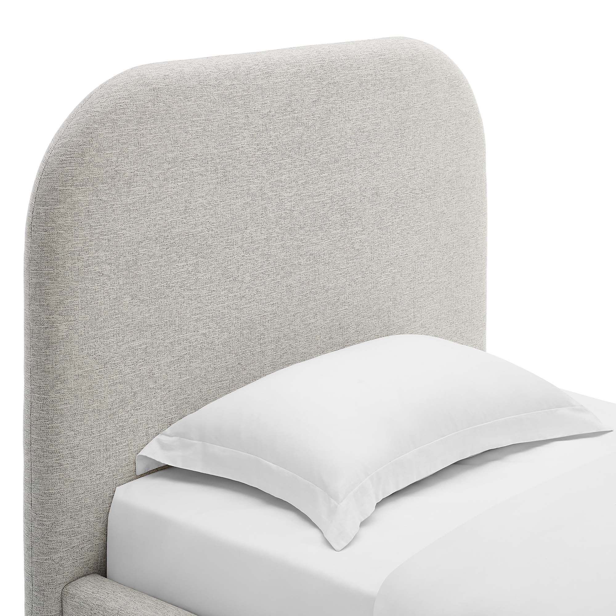 Keynote Upholstered Fabric Curved Twin Platform Bed - Heathered Weave Light Gray