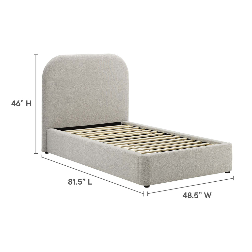 Keynote Upholstered Fabric Curved Twin Platform Bed - Heathered Weave Light Gray