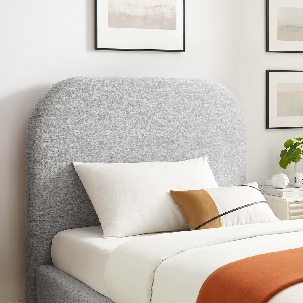 Keynote Upholstered Fabric Curved Twin Platform Bed - Heathered Weave Light Gray