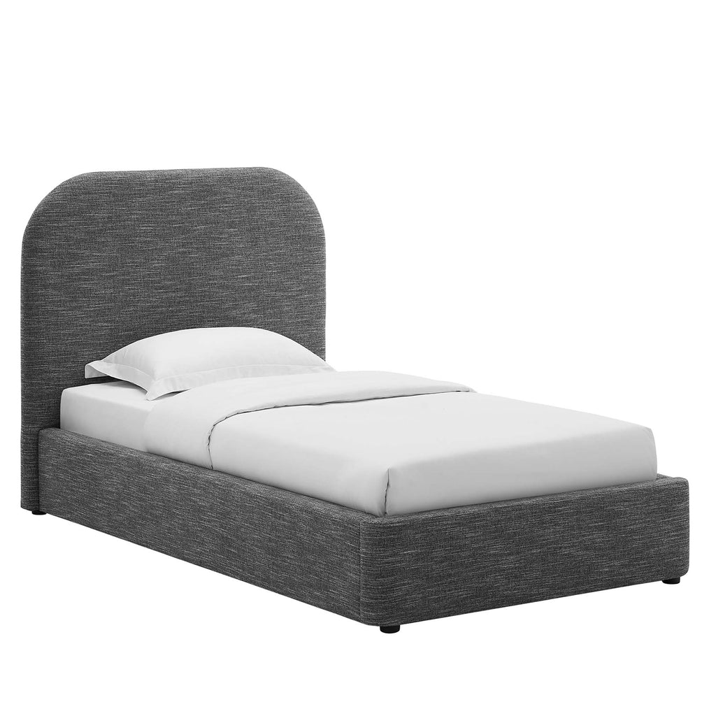 Keynote Upholstered Fabric Curved Twin Platform Bed - Heathered Weave Slate