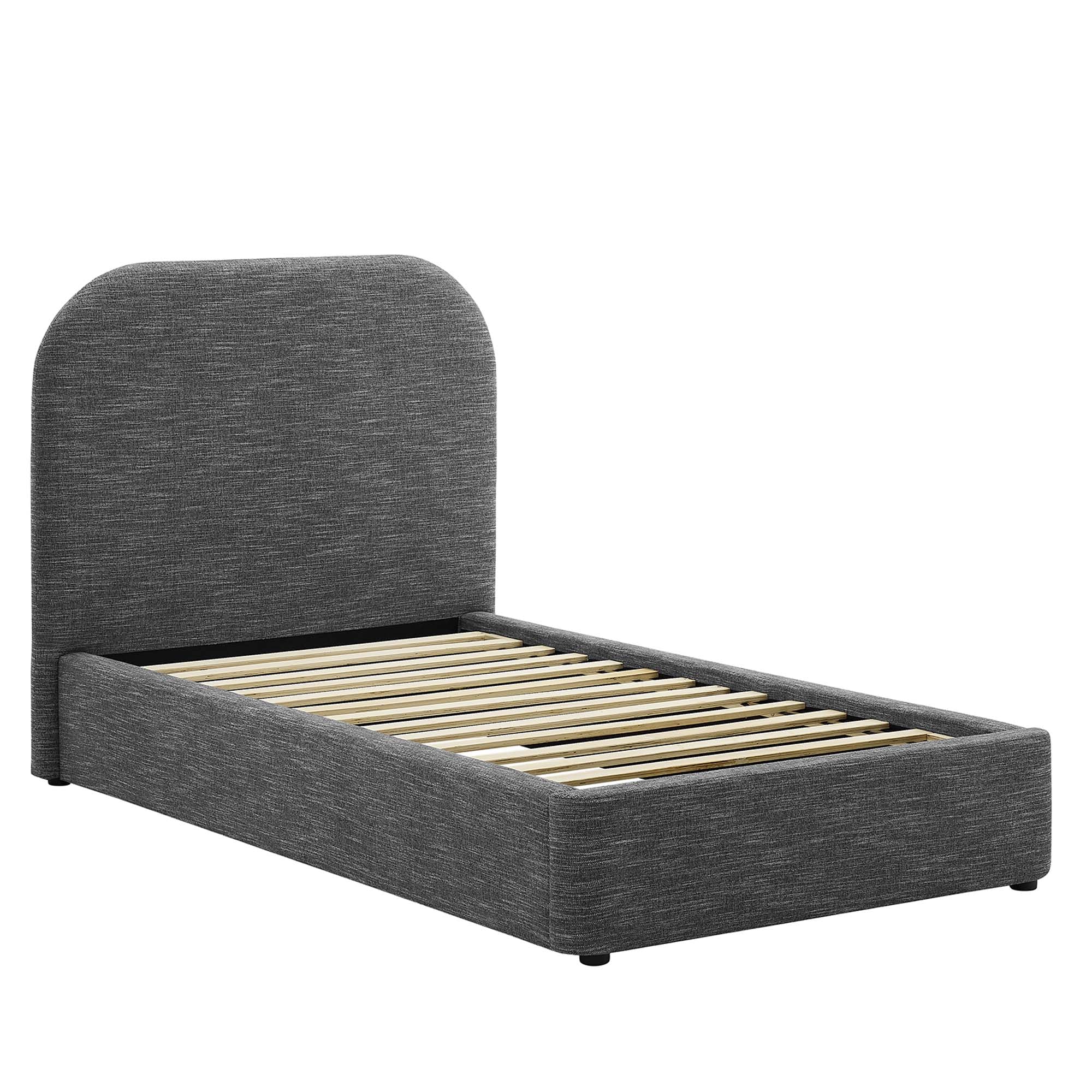 Keynote Upholstered Fabric Curved Twin Platform Bed - Heathered Weave Slate