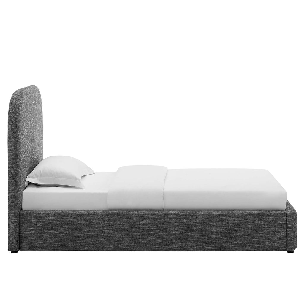 Keynote Upholstered Fabric Curved Twin Platform Bed - Heathered Weave Slate