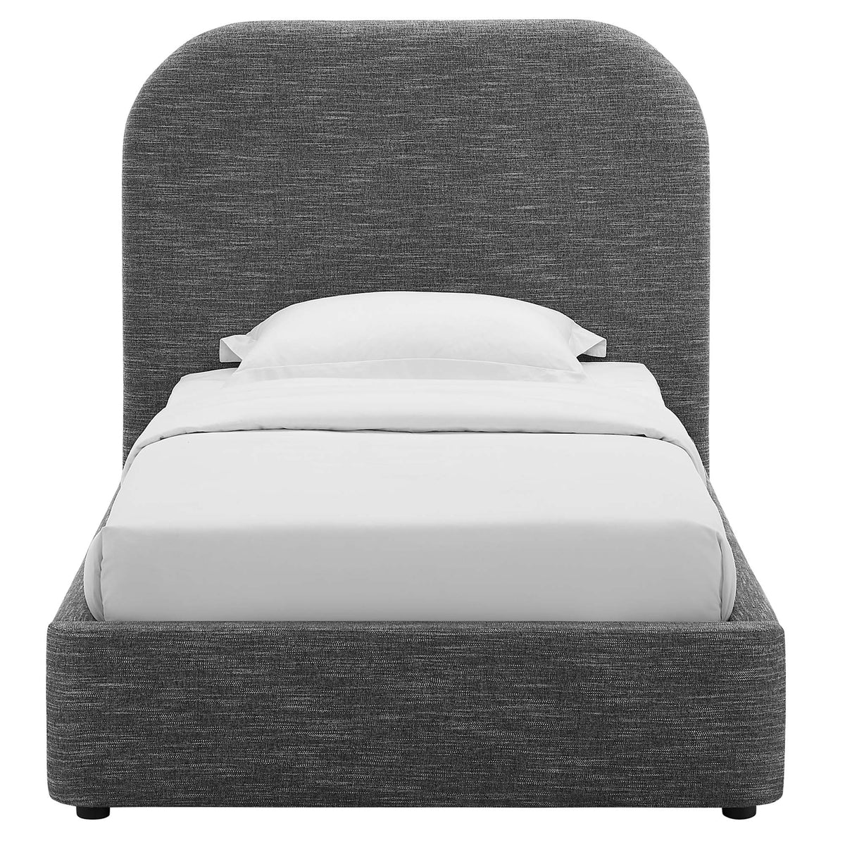 Keynote Upholstered Fabric Curved Twin Platform Bed - Heathered Weave Slate