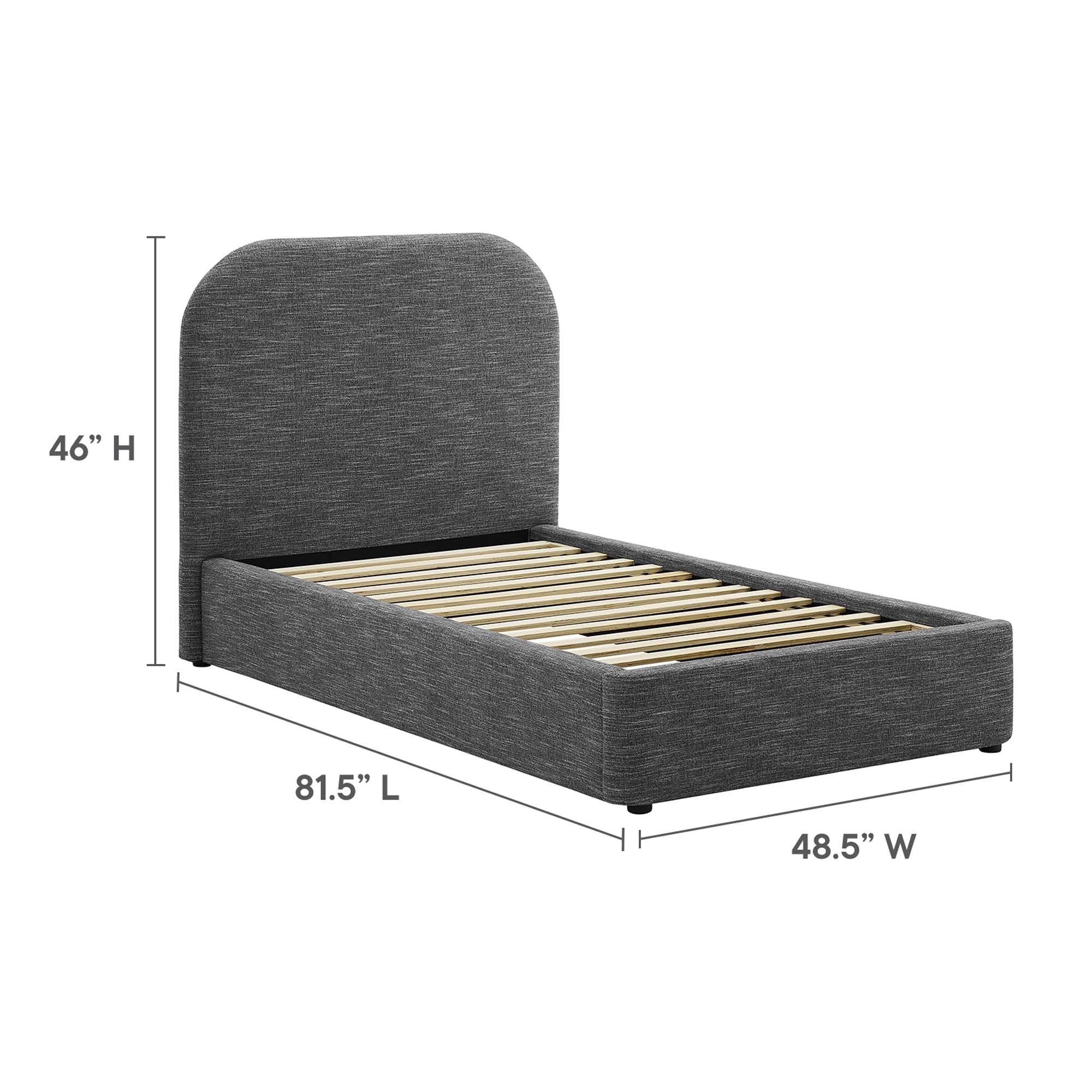 Keynote Upholstered Fabric Curved Twin Platform Bed - Heathered Weave Slate