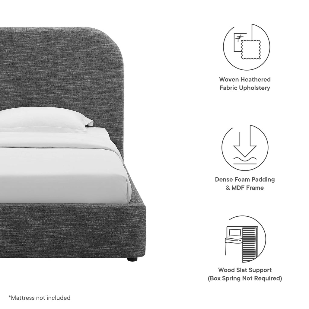 Keynote Upholstered Fabric Curved Twin Platform Bed - Heathered Weave Slate