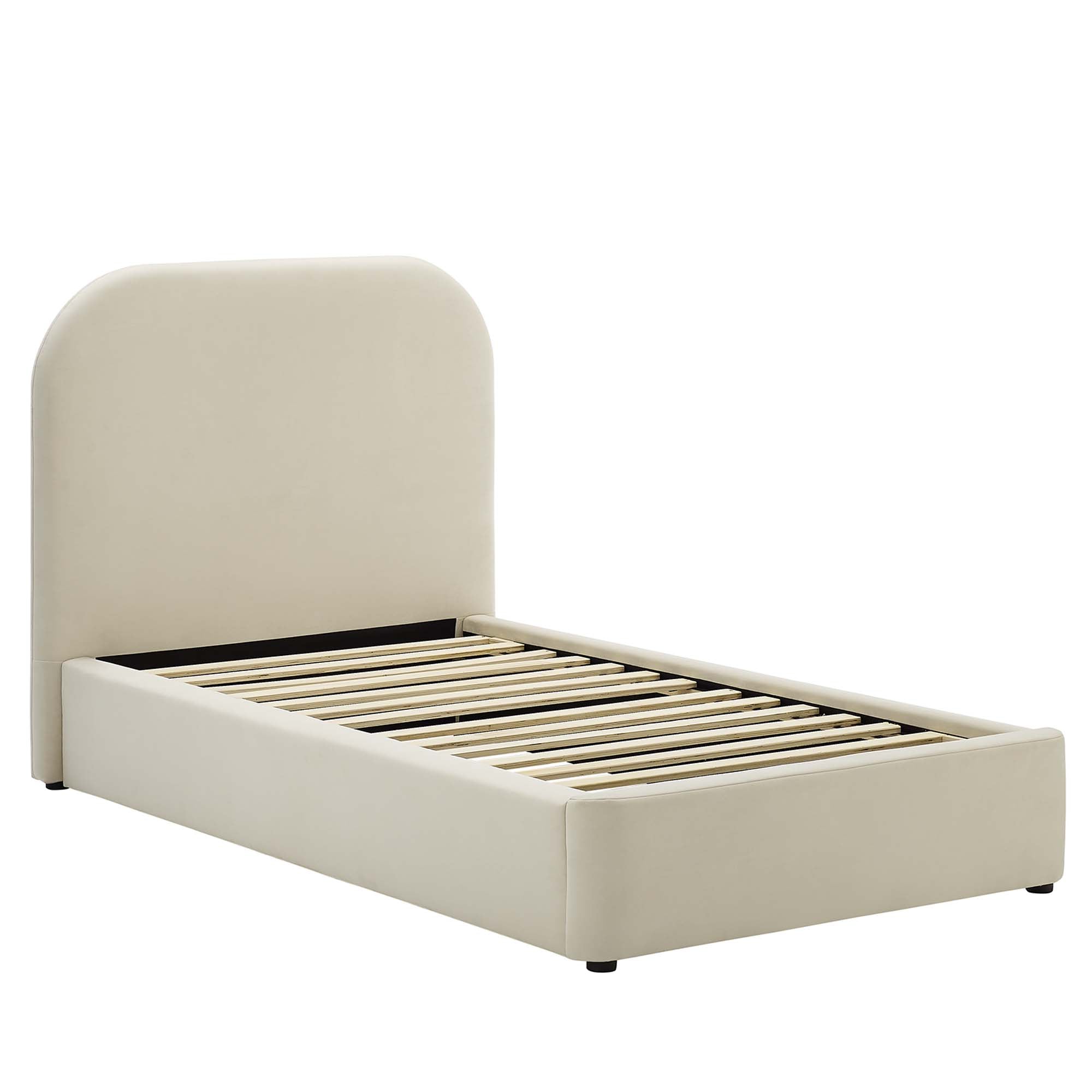 Keynote Performance Velvet Curved Twin Platform Bed - Alabaster